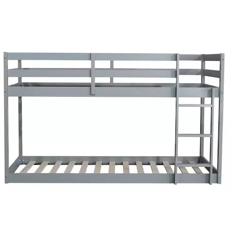 MATEERTY Cama litera doble de madera maciza con escalera, plataformas superior e inferior fabricadas con listones reforzados, gris