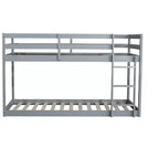 MATEERTY Cama litera doble de madera maciza con escalera, plataformas superior e inferior fabricadas con listones reforzados, gris