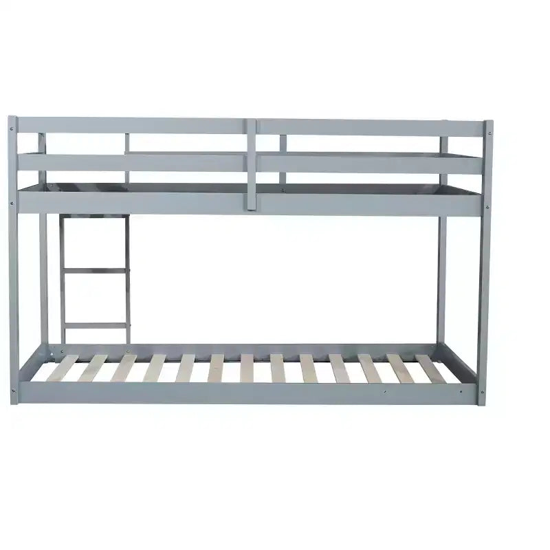 MATEERTY Cama litera doble de madera maciza con escalera, plataformas superior e inferior fabricadas con listones reforzados, gris