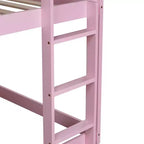 MATEERTY Cama litera de madera maciza, doble con escalera, plataformas superior e inferior fabricadas con listones reforzados, rosa