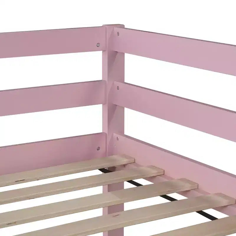MATEERTY Cama litera de madera maciza, doble con escalera, plataformas superior e inferior fabricadas con listones reforzados, rosa