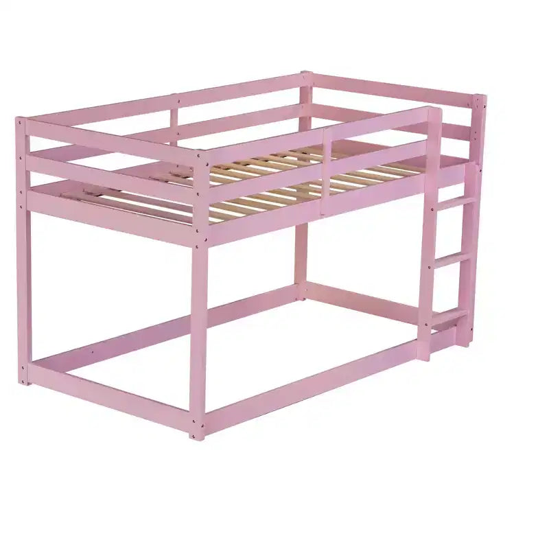 MATEERTY Cama litera de madera maciza, doble con escalera, plataformas superior e inferior fabricadas con listones reforzados, rosa
