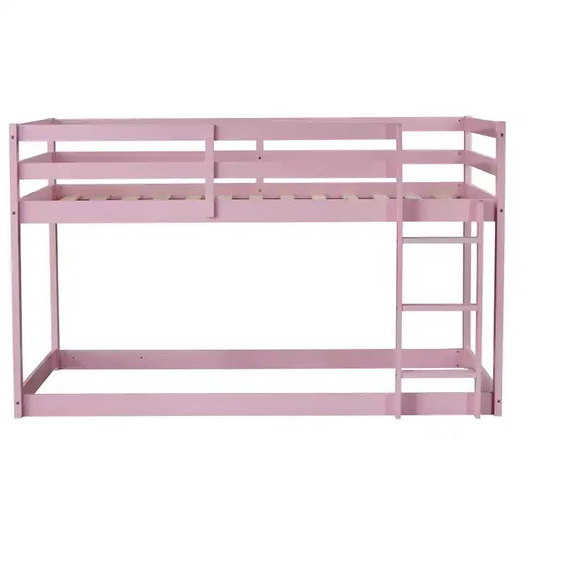 MATEERTY Cama litera de madera maciza, doble con escalera, plataformas superior e inferior fabricadas con listones reforzados, rosa