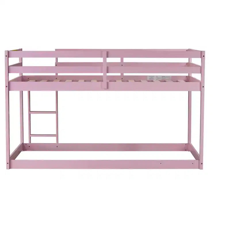 MATEERTY Cama litera de madera maciza, doble con escalera, plataformas superior e inferior fabricadas con listones reforzados, rosa