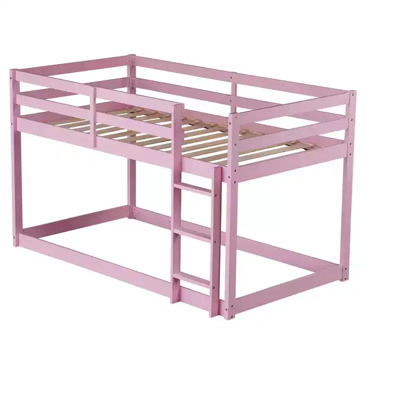 MATEERTY Cama litera de madera maciza, doble con escalera, plataformas superior e inferior fabricadas con listones reforzados, rosa