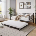Sofá cama individual con nido extraíble, estructura de cama individual de metal resistente con nido extraíble