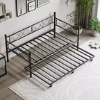 Sofá cama individual con nido extraíble, estructura de cama individual de metal resistente con nido extraíble