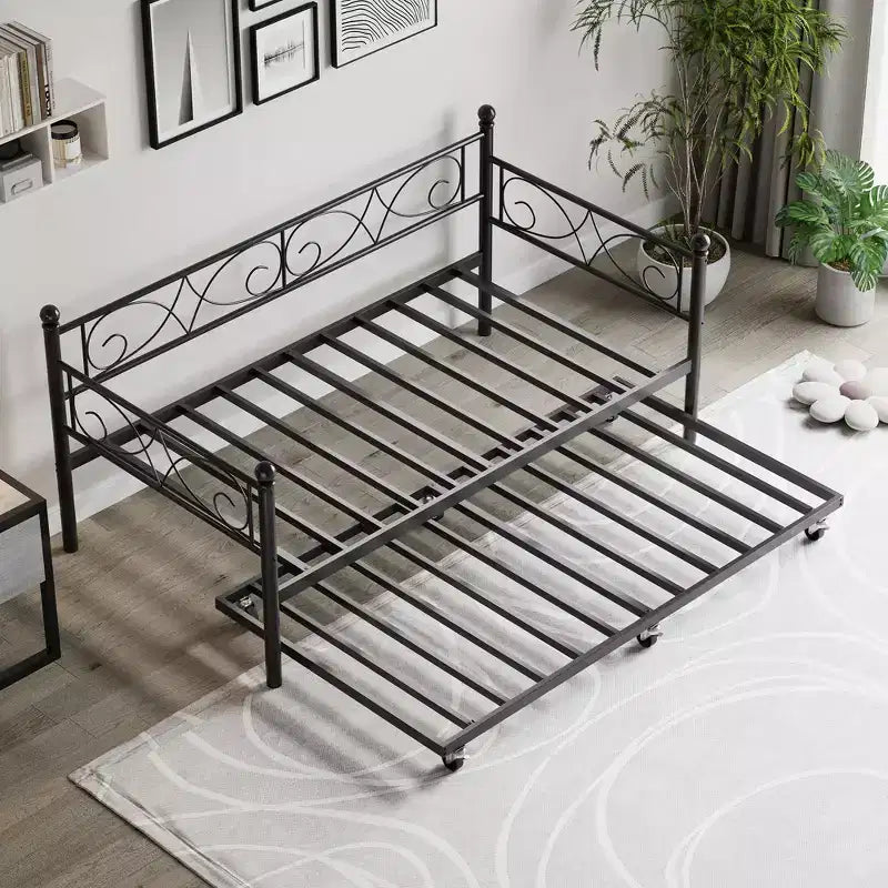 Sofá cama individual con nido extraíble, estructura de cama individual de metal resistente con nido extraíble
