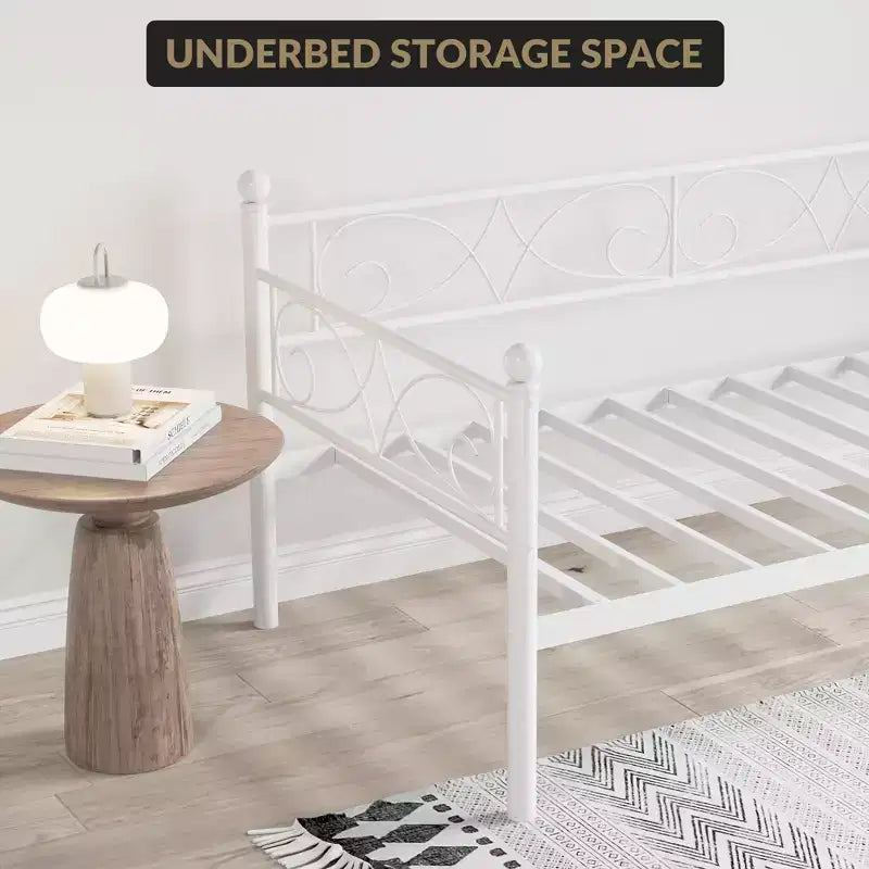 Sofá cama individual con nido extraíble, estructura de cama individual de metal resistente con nido extraíble