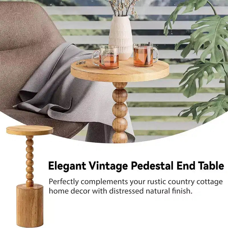 Mesa auxiliar redonda con pedestal estilo rústico COZAYH para salas de estar, dormitorios y espacios pequeños, para colocar bebidas, plantas, lámparas o piezas decorativas, marrón