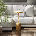 Mesa auxiliar redonda con pedestal estilo rústico COZAYH para salas de estar, dormitorios y espacios pequeños, para colocar bebidas, plantas, lámparas o piezas decorativas, marrón