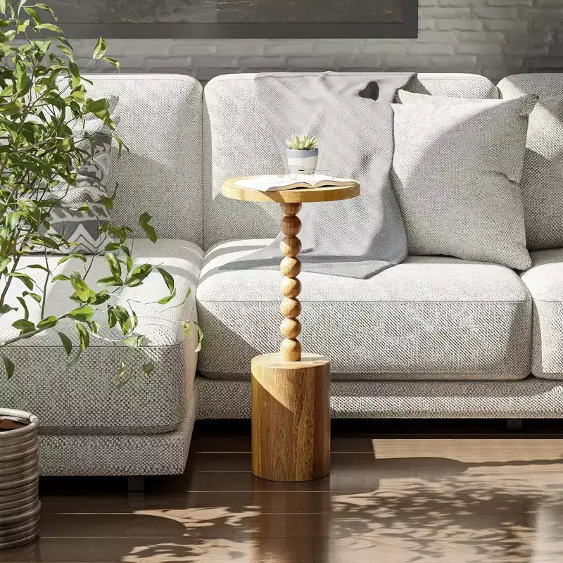 Mesa auxiliar redonda con pedestal estilo rústico COZAYH para salas de estar, dormitorios y espacios pequeños, para colocar bebidas, plantas, lámparas o piezas decorativas, marrón