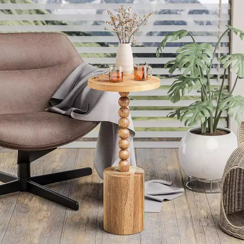 Mesa auxiliar redonda con pedestal estilo rústico COZAYH para salas de estar, dormitorios y espacios pequeños, para colocar bebidas, plantas, lámparas o piezas decorativas, marrón