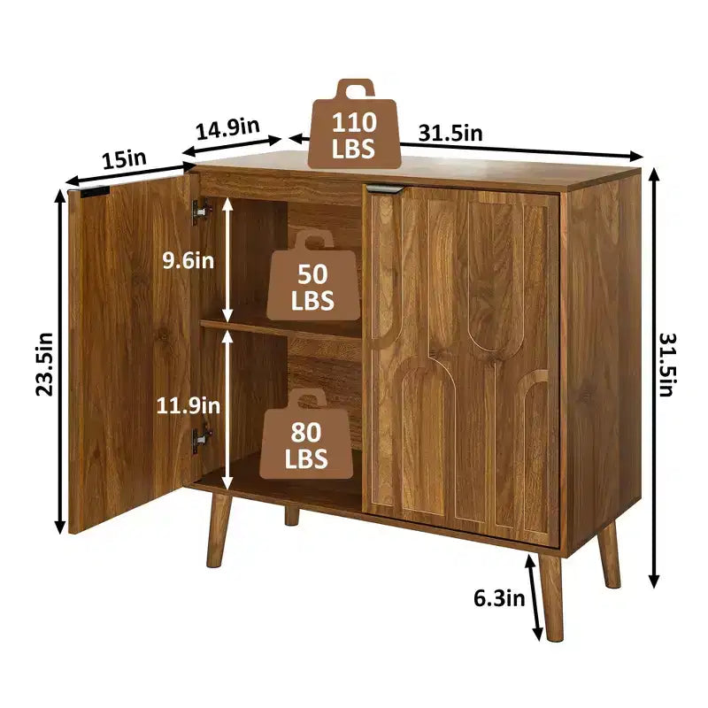 GDFStudio Nilah Farmhouse Gabinete de almacenamiento de clips de papel de 31.50'' con 2 puertas y estante ajustable