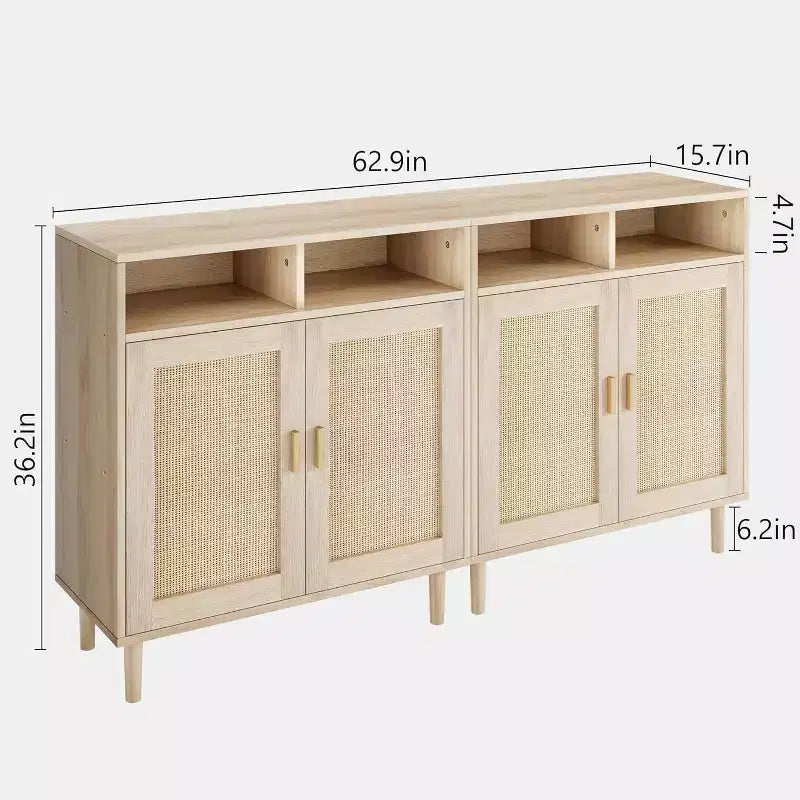 Aparadores de ratán - Almacenamiento de 2 puertas con estante, comedor moderno, muebles para barra de café, 36H