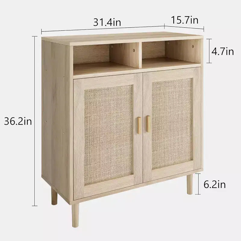 Aparadores de ratán - Almacenamiento de 2 puertas con estante, comedor moderno, muebles para barra de café, 36H