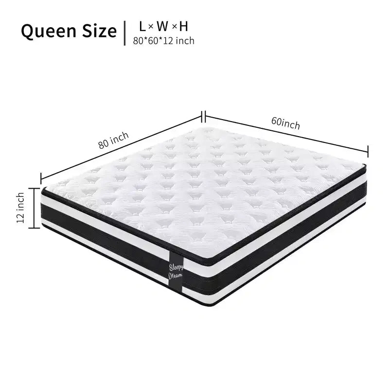 Colchón Híbrido de Muelles Ensacados Individuales de Espuma Viscoelástica Certipur-US con Funda Transpirable de 12 Pulgadas King Size