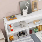 MAYEERTY Full Floor Bed with L-shaped Bookcase White