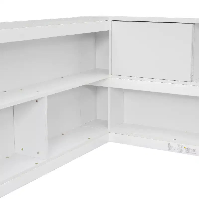 MAYEERTY Full Floor Bed with L-shaped Bookcase White