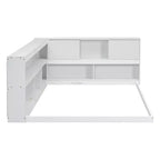MAYEERTY Full Floor Bed with L-shaped Bookcase White