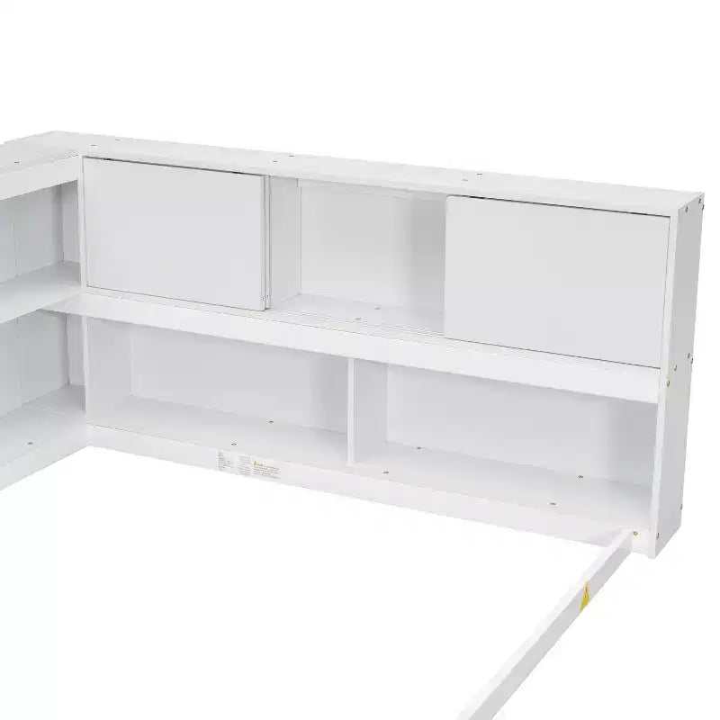 MAYEERTY Full Floor Bed with L-shaped Bookcase White