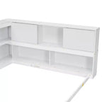 MAYEERTY Full Floor Bed with L-shaped Bookcase White