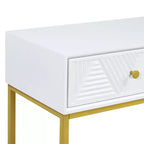 MAYEERTY Mesa Consola Estrecha Moderna con Almacenamiento 2 Cajones Diseño de Rayas para Sala de Estar o Pasillo Blanco