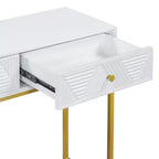 MAYEERTY Mesa Consola Estrecha Moderna con Almacenamiento 2 Cajones Diseño de Rayas para Sala de Estar o Pasillo Blanco