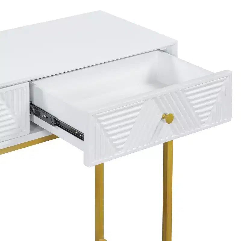 MAYEERTY Mesa Consola Estrecha Moderna con Almacenamiento 2 Cajones Diseño de Rayas para Sala de Estar o Pasillo Blanco