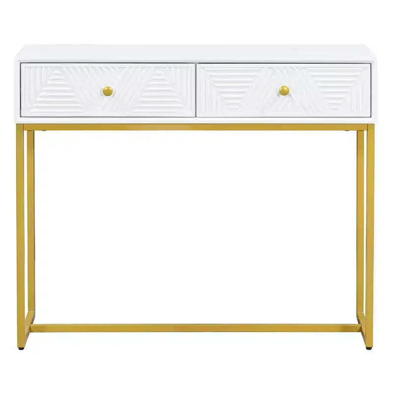 MAYEERTY Mesa Consola Estrecha Moderna con Almacenamiento 2 Cajones Diseño de Rayas para Sala de Estar o Pasillo Blanco