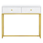 MAYEERTY Mesa Consola Estrecha Moderna con Almacenamiento 2 Cajones Diseño de Rayas para Sala de Estar o Pasillo Blanco