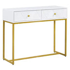 MAYEERTY Mesa Consola Estrecha Moderna con Almacenamiento 2 Cajones Diseño de Rayas para Sala de Estar o Pasillo Blanco