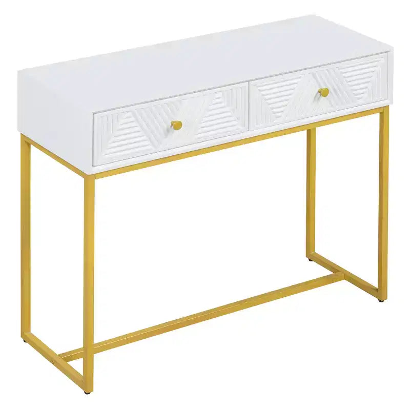 MAYEERTY Mesa Consola Estrecha Moderna con Almacenamiento 2 Cajones Diseño de Rayas para Sala de Estar o Pasillo Blanco