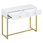 MAYEERTY Mesa Consola Estrecha Moderna con Almacenamiento 2 Cajones Diseño de Rayas para Sala de Estar o Pasillo Blanco