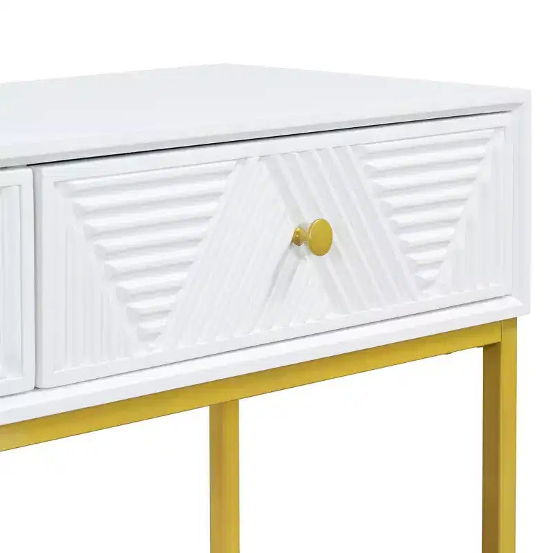 MAYEERTY Mesa Consola Estrecha Moderna con Almacenamiento 2 Cajones Diseño de Rayas para Sala de Estar o Pasillo Blanco