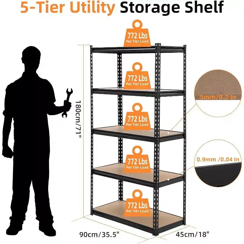 Kitchen Storage, Heavy Duty Storage Shelves 36 x 18 x 72, 5 Tier Durable Metal Construction, Adjustable Shelving, Storage Utility Rack Shelf Unit