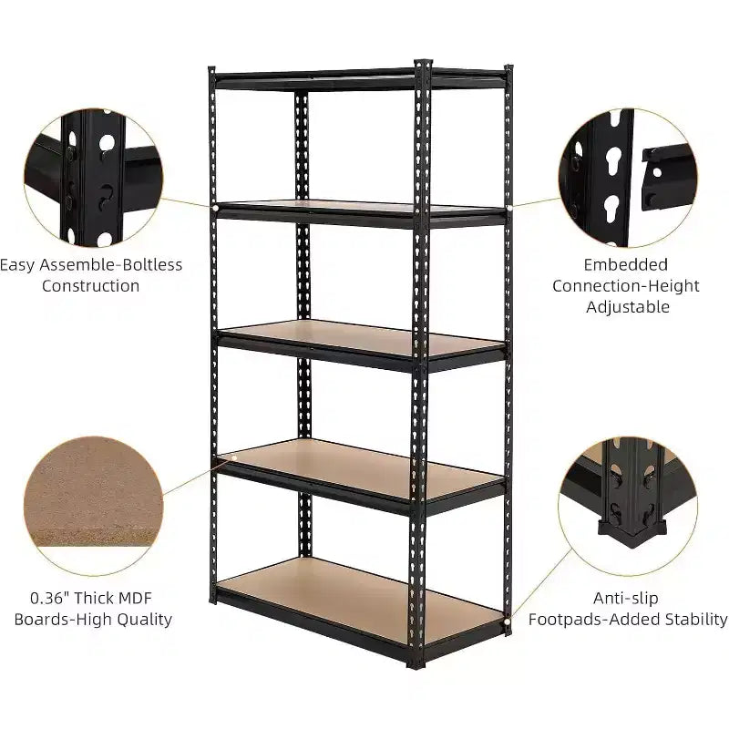 Kitchen Storage, Heavy Duty Storage Shelves 36 x 18 x 72, 5 Tier Durable Metal Construction, Adjustable Shelving, Storage Utility Rack Shelf Unit