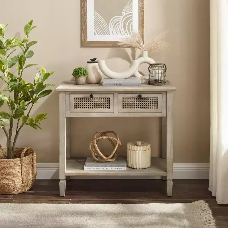 Art Leon Retro Wood Entryway Console Table with 2 Drawers