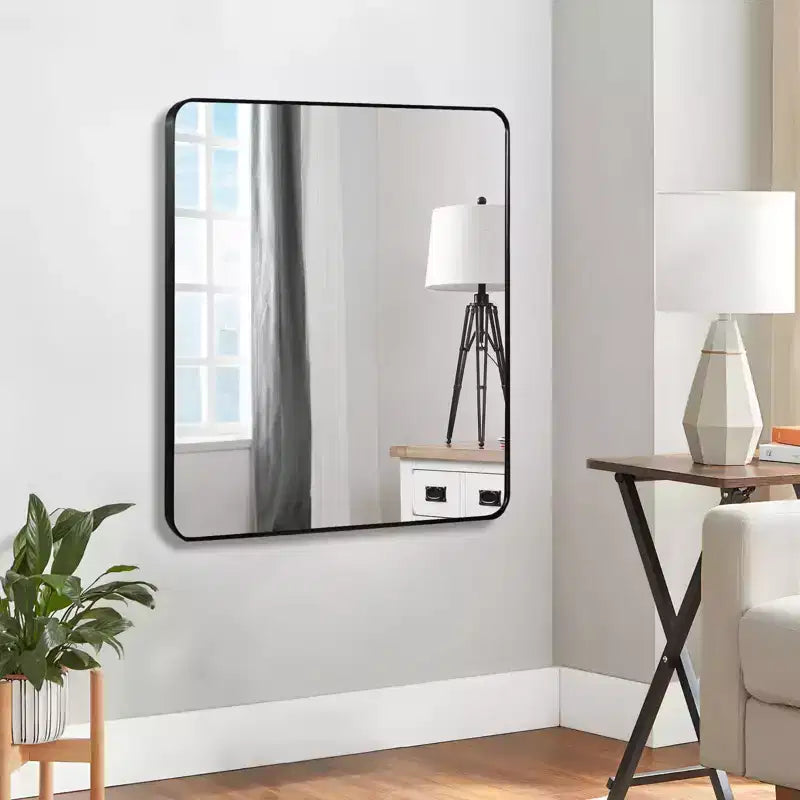 Espejo de pared cuadrado para baño con marco de metal negro - Elegante y duradero