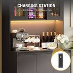 Armario de despensa de cocina alto de 71" con luces LED y tomas de corriente, soporte para microondas con puerta de vidrio, estantes ajustables, 3 cajones, diseño sin tiradores