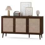 PexFix Side Panel Cabinet With 3 Rattan Doors Kitchen Storage Cabinet Modern Adjustable Legs