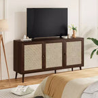 PexFix Gabinete con Panel Lateral y 3 Puertas de Ratán, Mueble de Almacenamiento de Cocina, Patas Ajustables Modernas