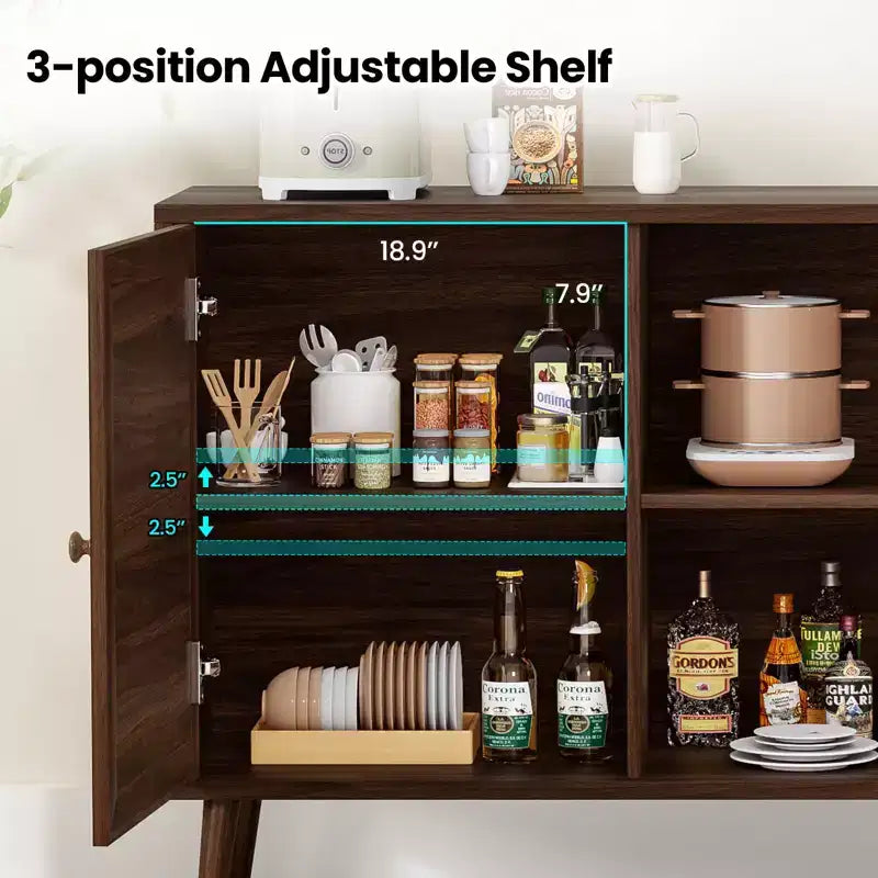 PexFix Gabinete con Panel Lateral y 3 Puertas de Ratán, Mueble de Almacenamiento de Cocina, Patas Ajustables Modernas