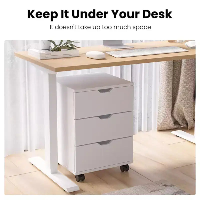 PexFix 3 Drawer Vertical File Cabinet Rolling Wooden Mobile Under Desk with Casters for Home Office