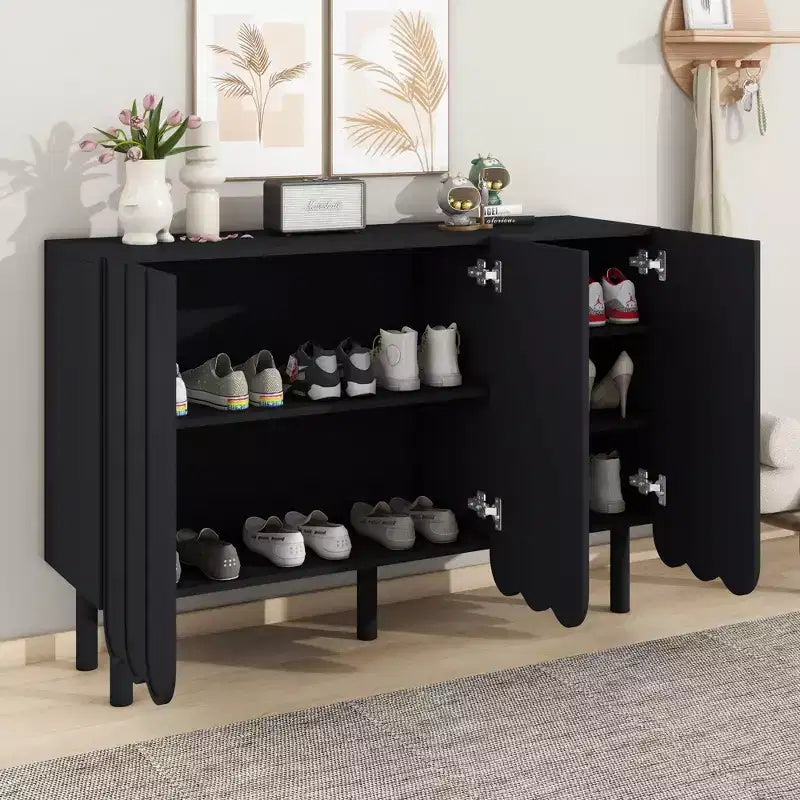 CLIHOME Zapatero Minimalista, Aparador de Comedor con Estantes Ajustables, Armario de Almacenamiento Grande con Puertas Onduladas
