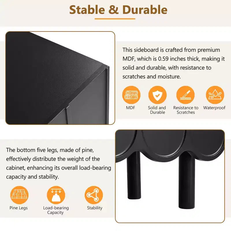 CLIHOME Zapatero Minimalista, Aparador de Comedor con Estantes Ajustables, Armario de Almacenamiento Grande con Puertas Onduladas