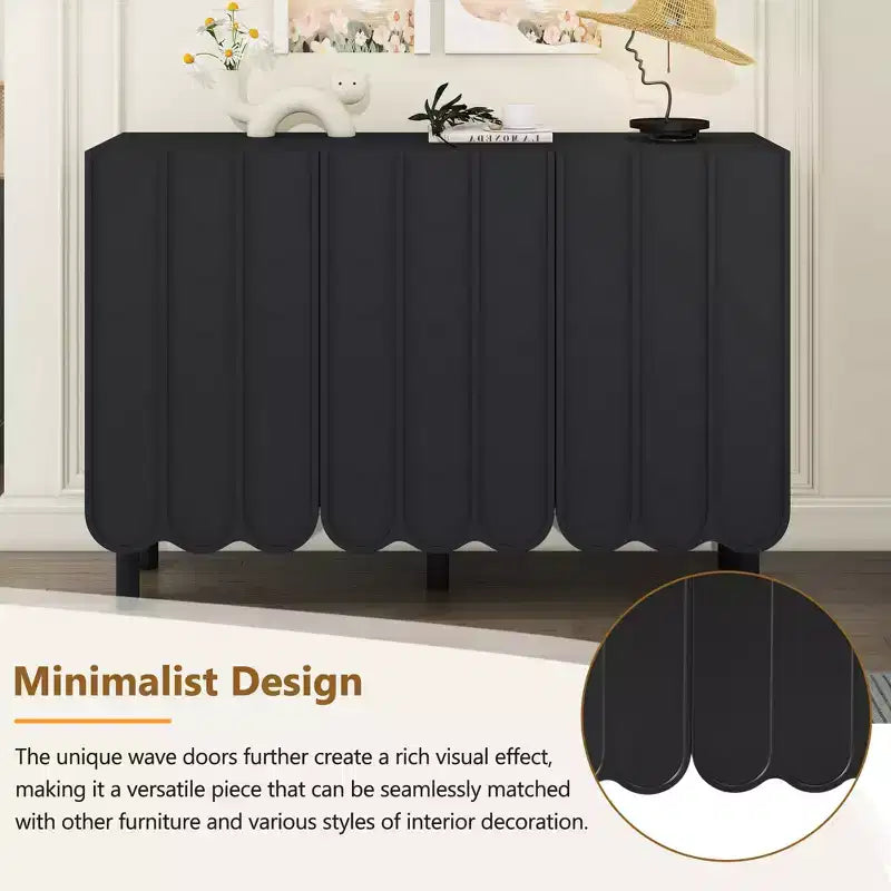 CLIHOME Zapatero Minimalista, Aparador de Comedor con Estantes Ajustables, Armario de Almacenamiento Grande con Puertas Onduladas