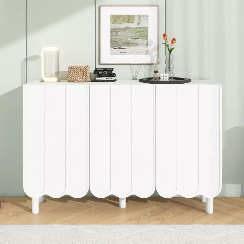 CLIHOME Zapatero Minimalista, Aparador de Comedor con Estantes Ajustables, Armario de Almacenamiento Grande con Puertas Onduladas
