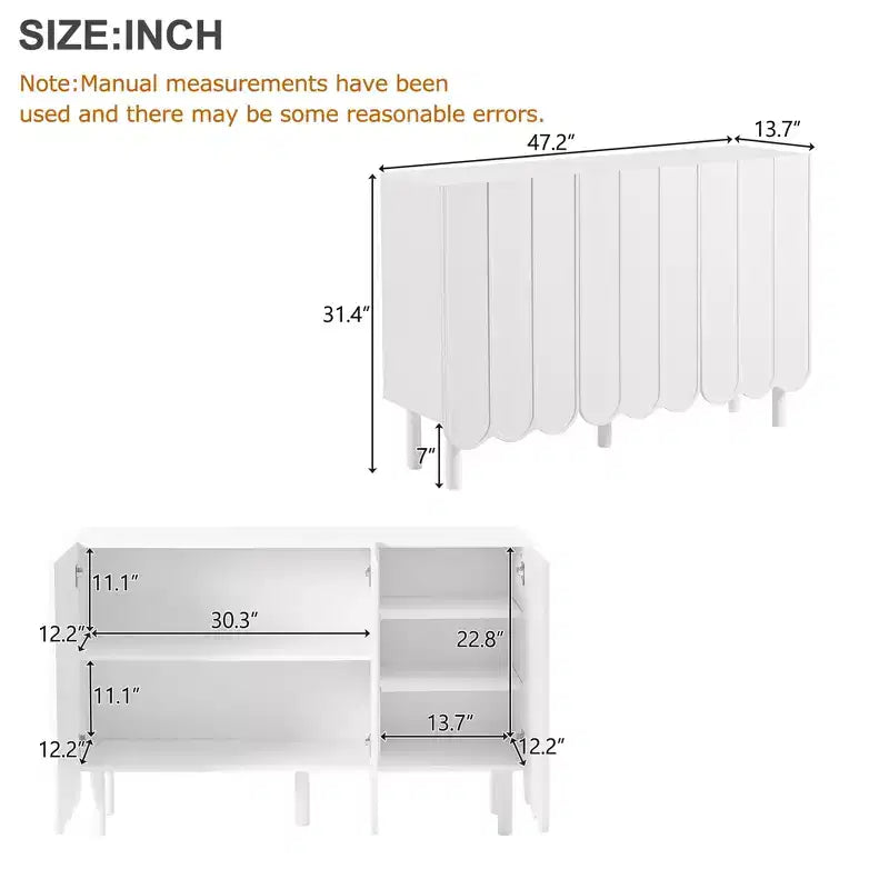 CLIHOME Zapatero Minimalista, Aparador de Comedor con Estantes Ajustables, Armario de Almacenamiento Grande con Puertas Onduladas