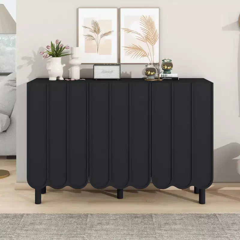 CLIHOME Zapatero Minimalista, Aparador de Comedor con Estantes Ajustables, Armario de Almacenamiento Grande con Puertas Onduladas